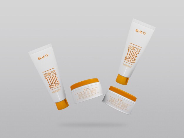 Mehrere kosmetische Creme Gläser & Tuben Mockup