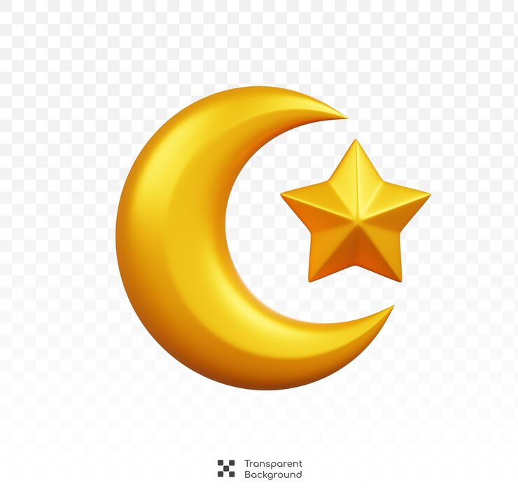 PSD meia lua dourada e estrela isolada ramadan kareem elemento islâmico ícone conceito ilustração 3d