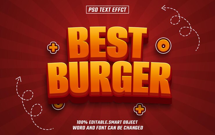 PSD mejor efecto de fuente de texto editable de hamburguesa texto 3d para el título