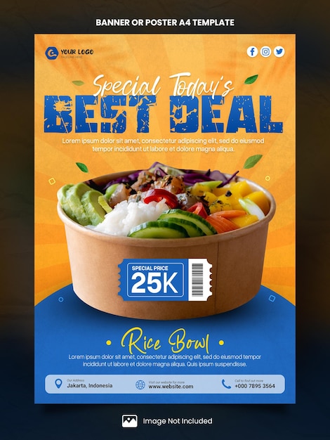 Mejor oferta menú de comida restaurante cartel A4 o plantilla de banner