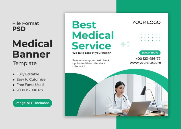 PSD la mejor plantilla de banner publicitario de servicios médicos