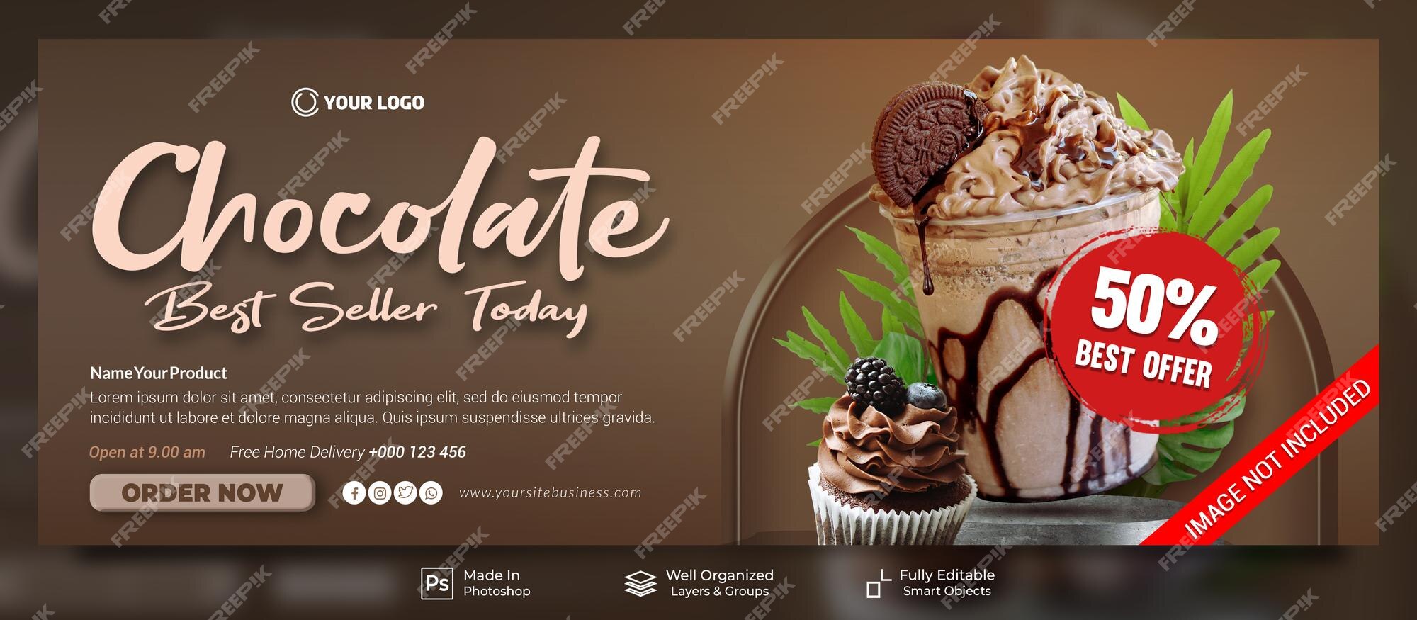 El mejor vendedor de chocolate y pasteles, menú de hoy, publicación en  redes sociales, plantilla de banner de portada de facebook | Archivo PSD  Premium