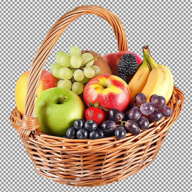 Mélanger Différents Types De Fruits Dans Un Panier De Osier Isolé Sur Fond Blanc