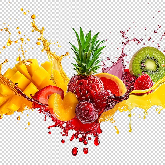 Mélanger des fruits et des jus sur un fond transparent