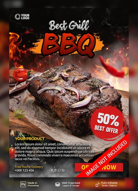 Melhor modelo de banner de cartaz de promoção de restaurante de menu de churrasco de grelhados