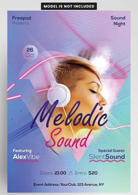 PSD melodic sound melodic vibes conception de flyer de fête dans une boîte de nuit