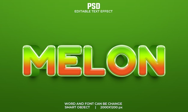 PSD melón 3d efecto de texto editable premium psd con fondo