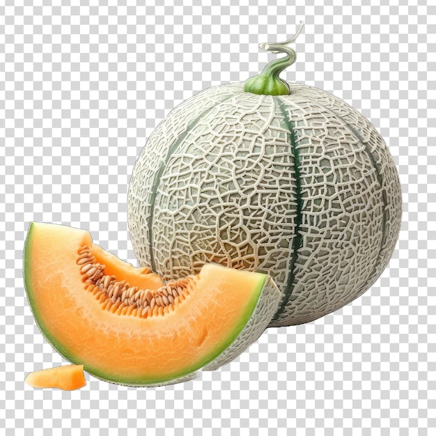 Un melón con un corte de él y la mitad de él