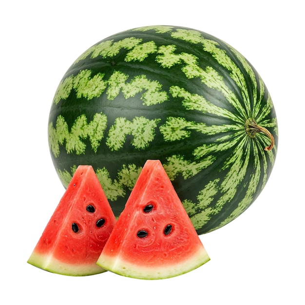 Melon d'eau frais et tranches sur fond blanc