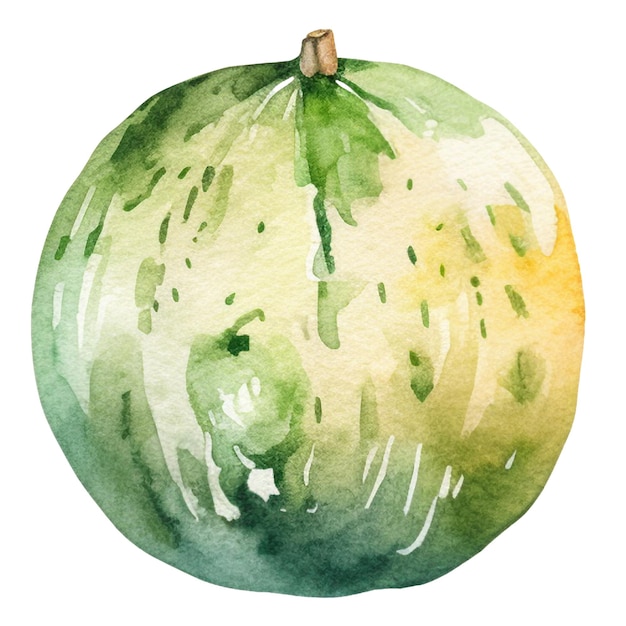 PSD melón pintado en acuarela elemento de diseño de alimentos frescos dibujado a mano aislado sobre fondo blanco