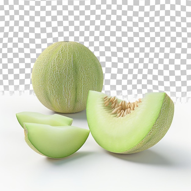 PSD un melón verde con un corte por la mitad y un fondo blanco con un fondo a cuadros