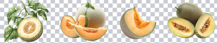 PSD melones recién cosechados en exhibición en un vibrante puesto de mercado