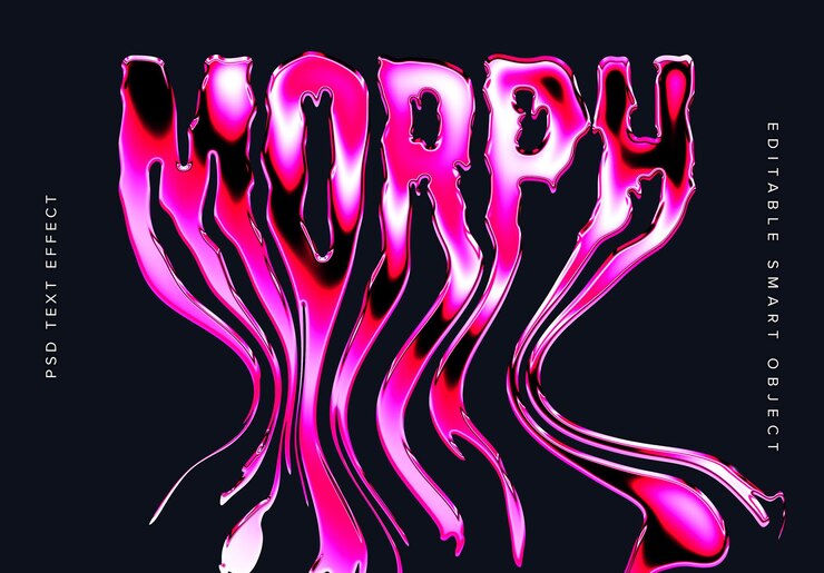 PSD melting pink chrome text effect mockup