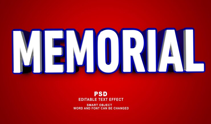 PSD memorial 3d bearbeitbarer photoshop-texteffektstil mit premium-hintergrund