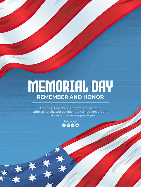 PSD memorial day poster template with american flag background