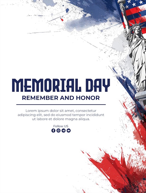 PSD memorial day poster template with american flag background