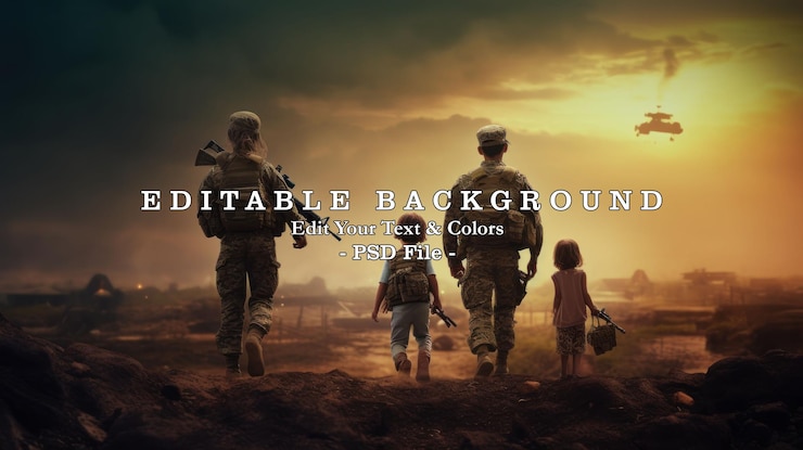 PSD men and children in the military operations damage area ai generated image