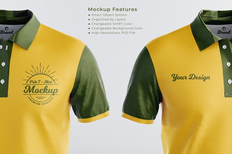 PSD men039s polo t shirt présentation mockup vue avant droite ou gauche