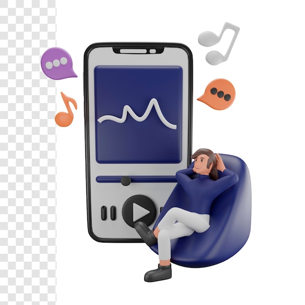 menina 3d ouvindo música de podcast
