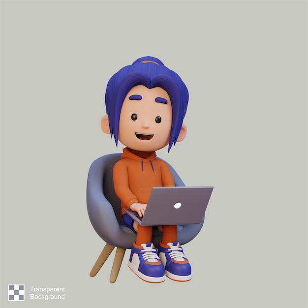 Menina 3D Personagem trabalhando em um laptop