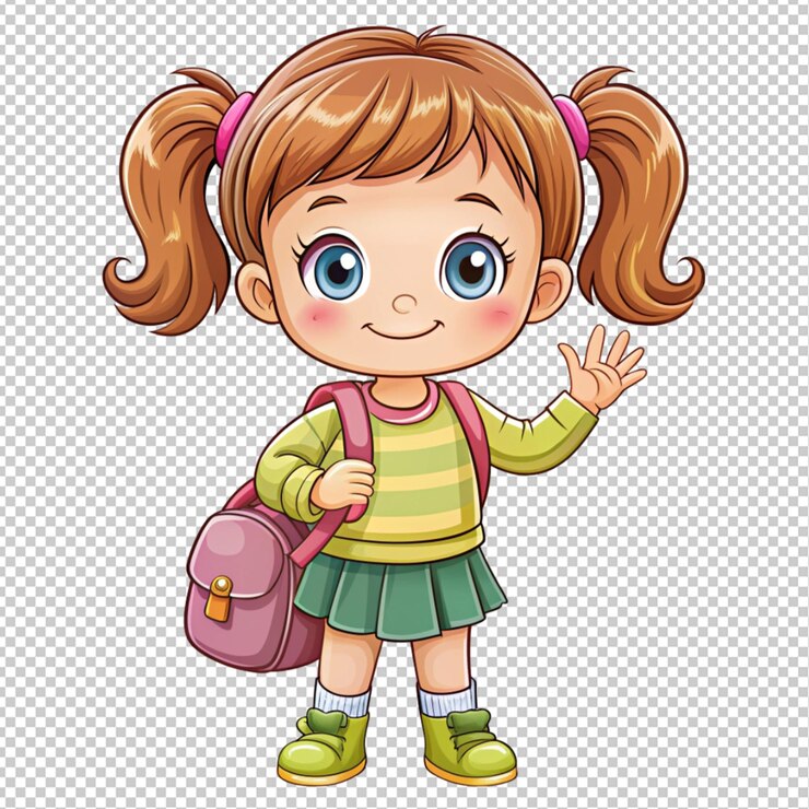 PSD menina bonita com mochila em fundo transparente