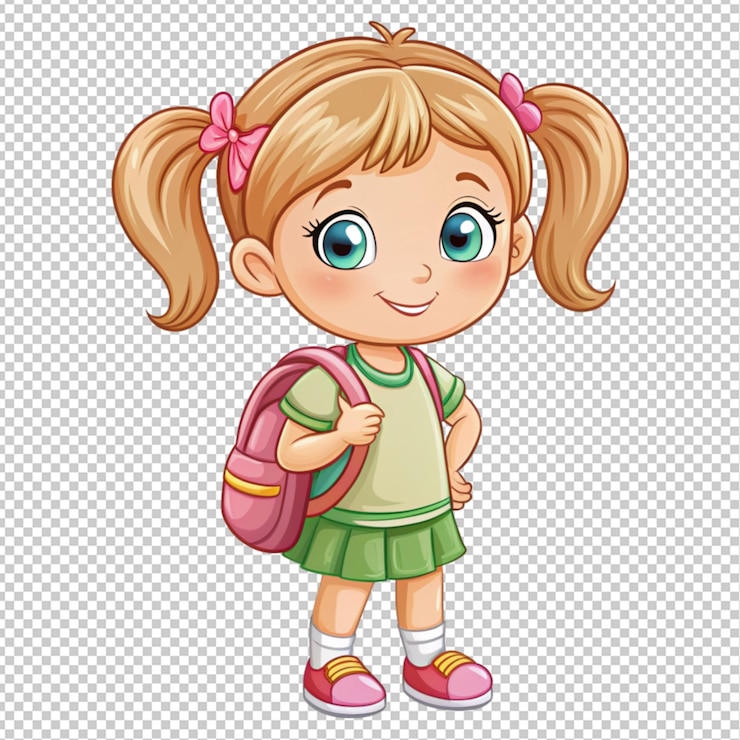 PSD menina bonita com mochila em fundo transparente