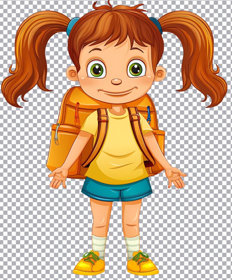 PSD menina bonita com mochila ilustração png isolada em fundo transparente