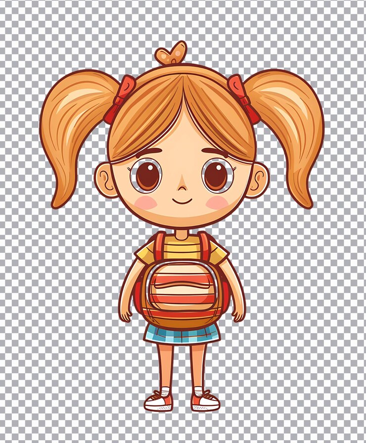 PSD menina bonita com mochila ilustração png isolada em fundo transparente