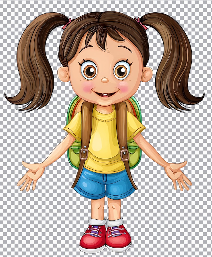 PSD menina bonita com mochila ilustração png isolada em fundo transparente