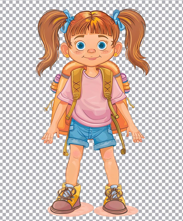 PSD menina bonita com mochila ilustração png isolada em fundo transparente