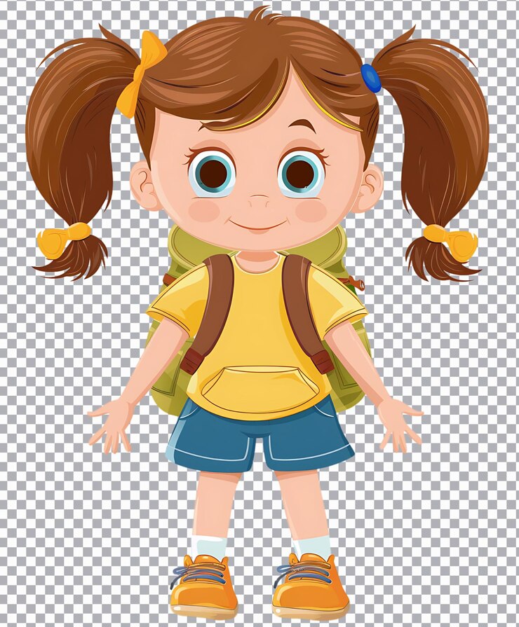 PSD menina bonita com mochila ilustração png isolada em fundo transparente