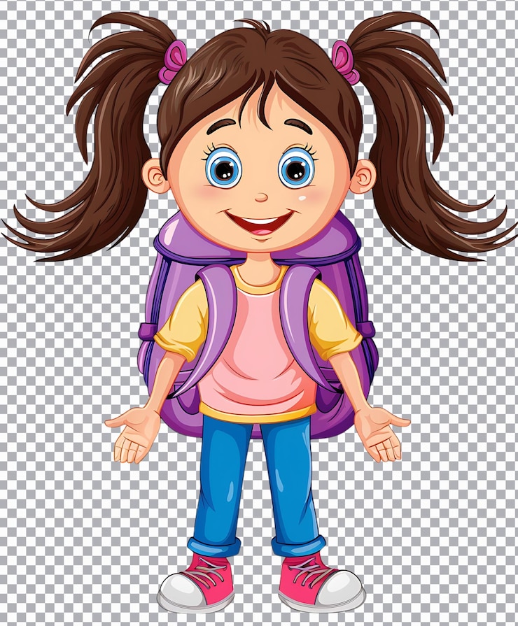 PSD menina bonita com mochila ilustração png isolada em fundo transparente