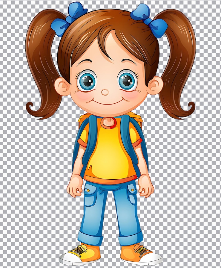 PSD menina bonita com mochila ilustração png isolada em fundo transparente
