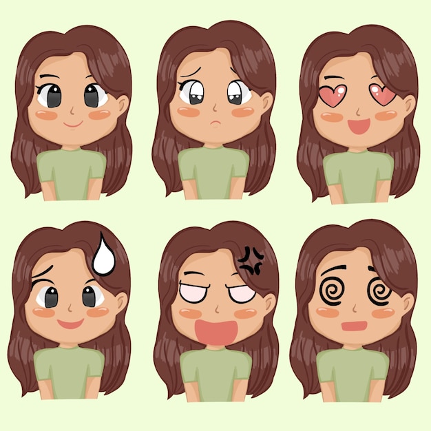 Menina bonita com seis emoções