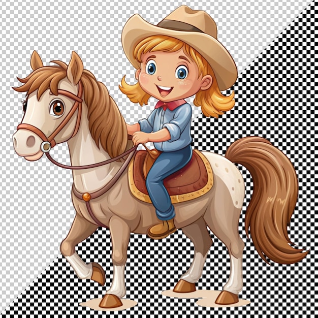 PSD menina bonita montando um cavalo vetor em fundo transparente