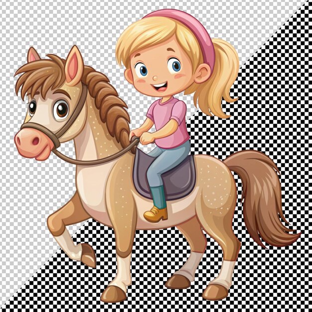 PSD menina bonita montando um cavalo vetor em fundo transparente