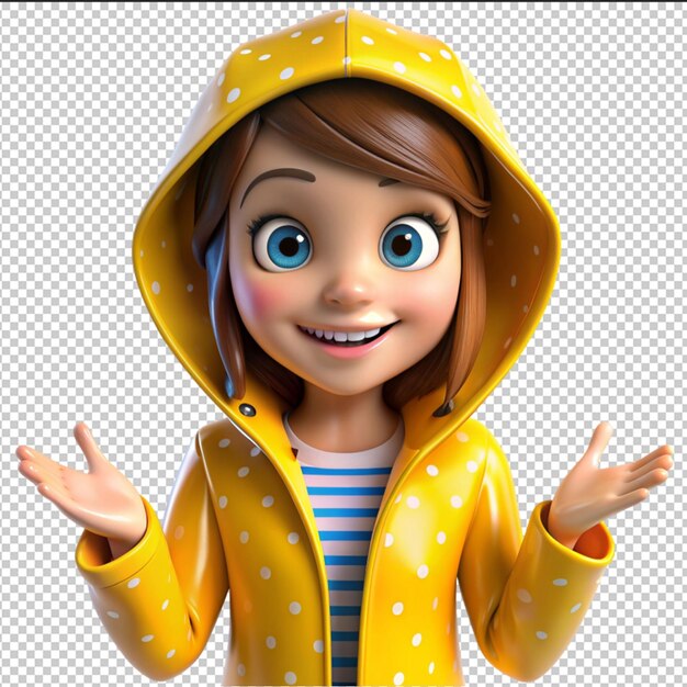 PSD menina bonita vestida com roupas de outono personagem de desenho animado feliz