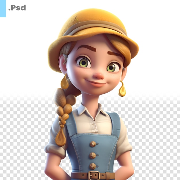 PSD menina com chapéu e macacão modelo psd de renderização 3d