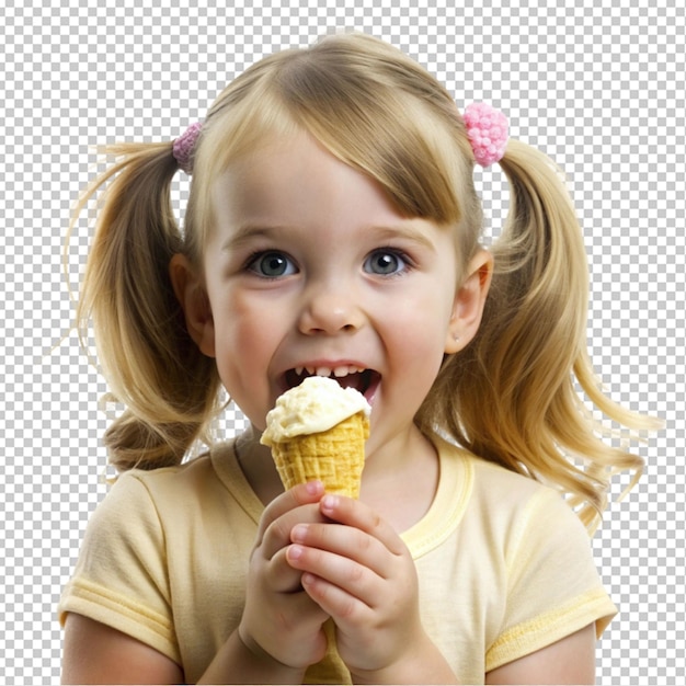 menina comendo sorvete de baunilha fundo transparente