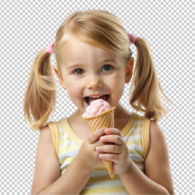 menina comendo sorvete de baunilha fundo transparente