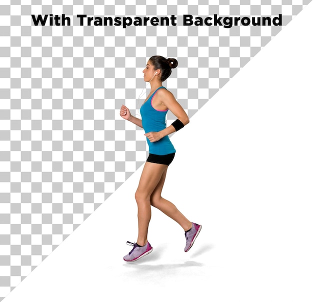 Menina correndo para fitness PNG PSD isolado em fundo transparente