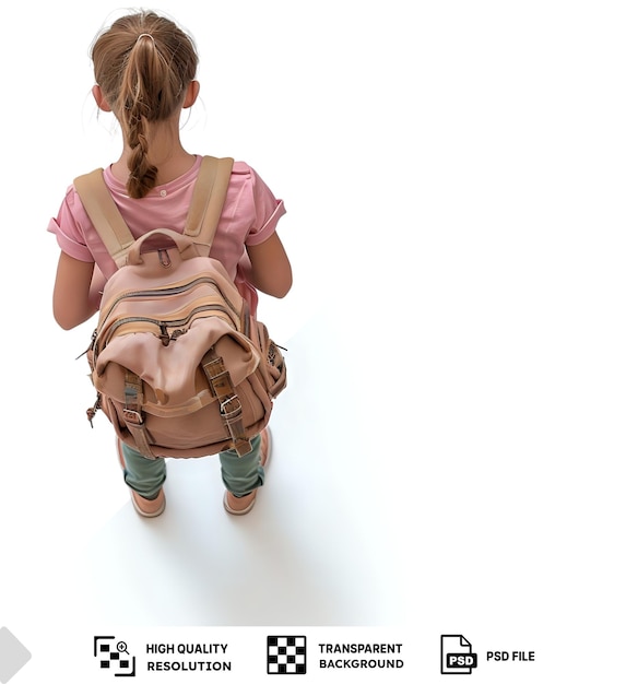 PSD menina de camisa rosa e com uma mochila indo para a escola png