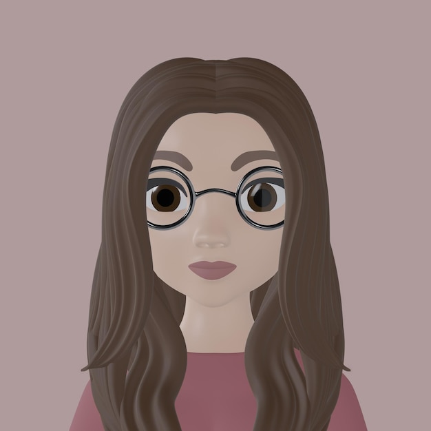 PSD menina de desenho animado 3d renderizada com óculos