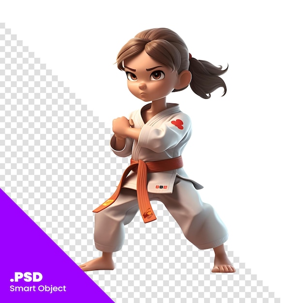 Menina de karatê isolada em um fundo branco modelo de psd de renderização 3d