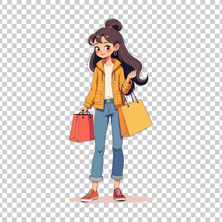 PSD menina depois de fazer compras em fundo transparente