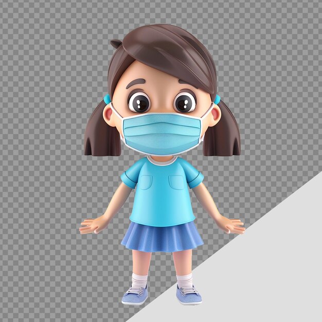 PSD menina em 3d usando máscara de rosto isolada em fundo transparente