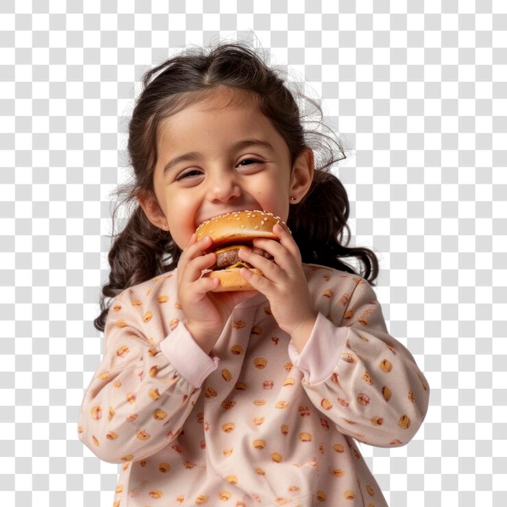 PSD menina mastigando hambúrguer pessoa roupa roupa