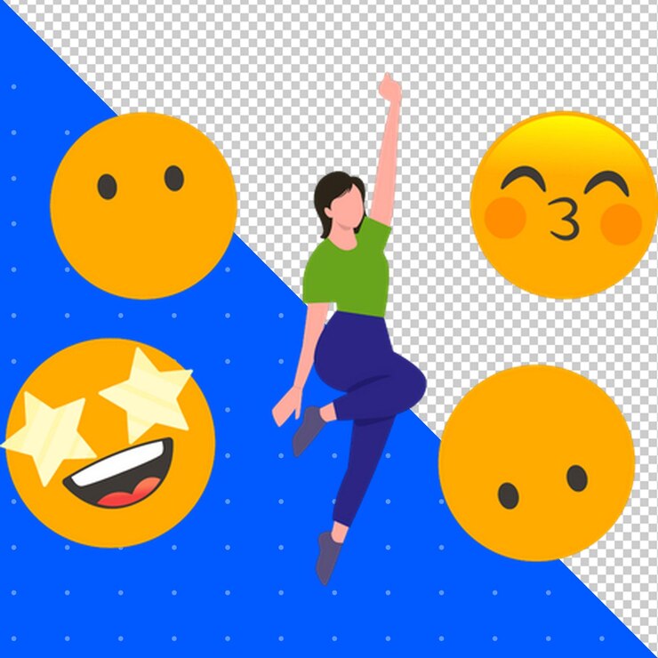 PSD menina mostrando emoticons de riso png fundo transparente