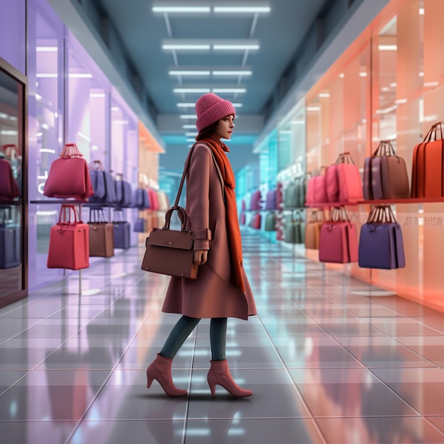PSD menina para ir às compras vestindo casaco gerador de inteligência artificial