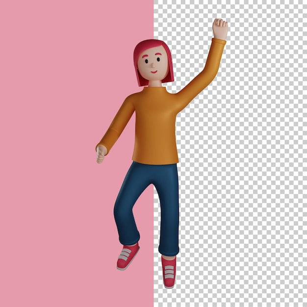 PSD menina saltando em 3d renderiza personagem em 3d